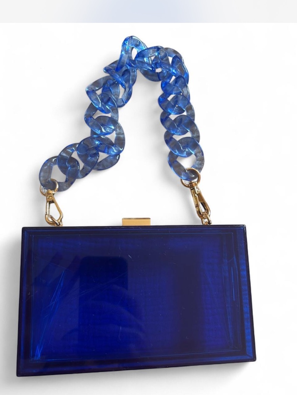 Cobalt Acrylic Box Clutch with Chunky Resin Chain Handle